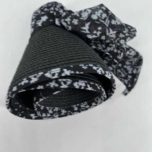 Laundry By Design Packable Wide Brim Visor Hat Black Floral Trim Travel NWT - Picture 1 of 10